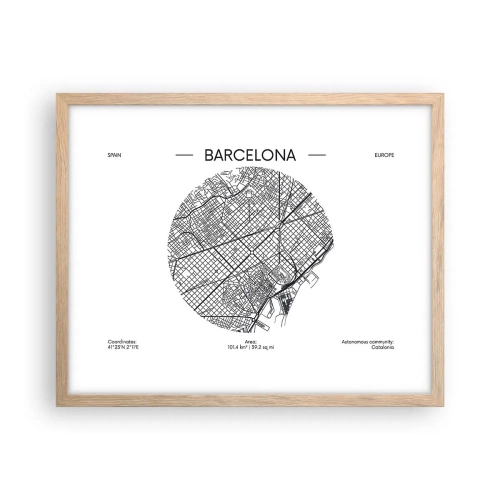 Een poster in een licht eiken lijst - Anatomie van Barcelona - 50x40 cm
