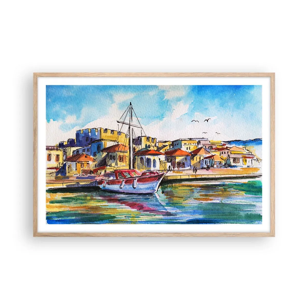 Een poster in een licht eiken lijst - Regenboogmiddag - 91x61 cm