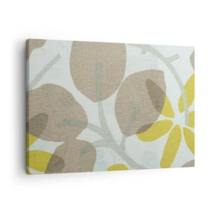 Schilderen op canvas - Abstracte bladeren in tinten beige en geel - 70x50cm - Compositie in volle zon - Moderne wanddecoratie voor woonkamer en slaapkamer ARTTOR