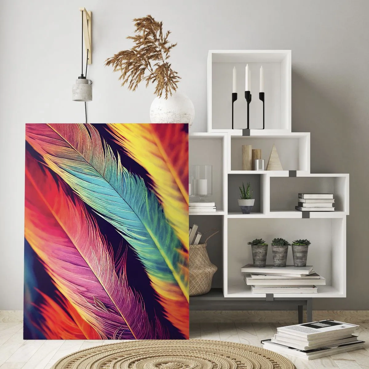 Schilderen op glas - Gevederde regenboog - 50x70 cm
