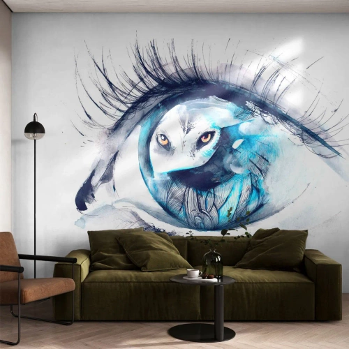 Fotobehang Standard Eco - Oog met uilenreflectie in aquarelstijl - 100x70cm - Oog in oog met wildheid - Moderne wanddecoratie voor woonkamer en slaapkamer ARTTOR