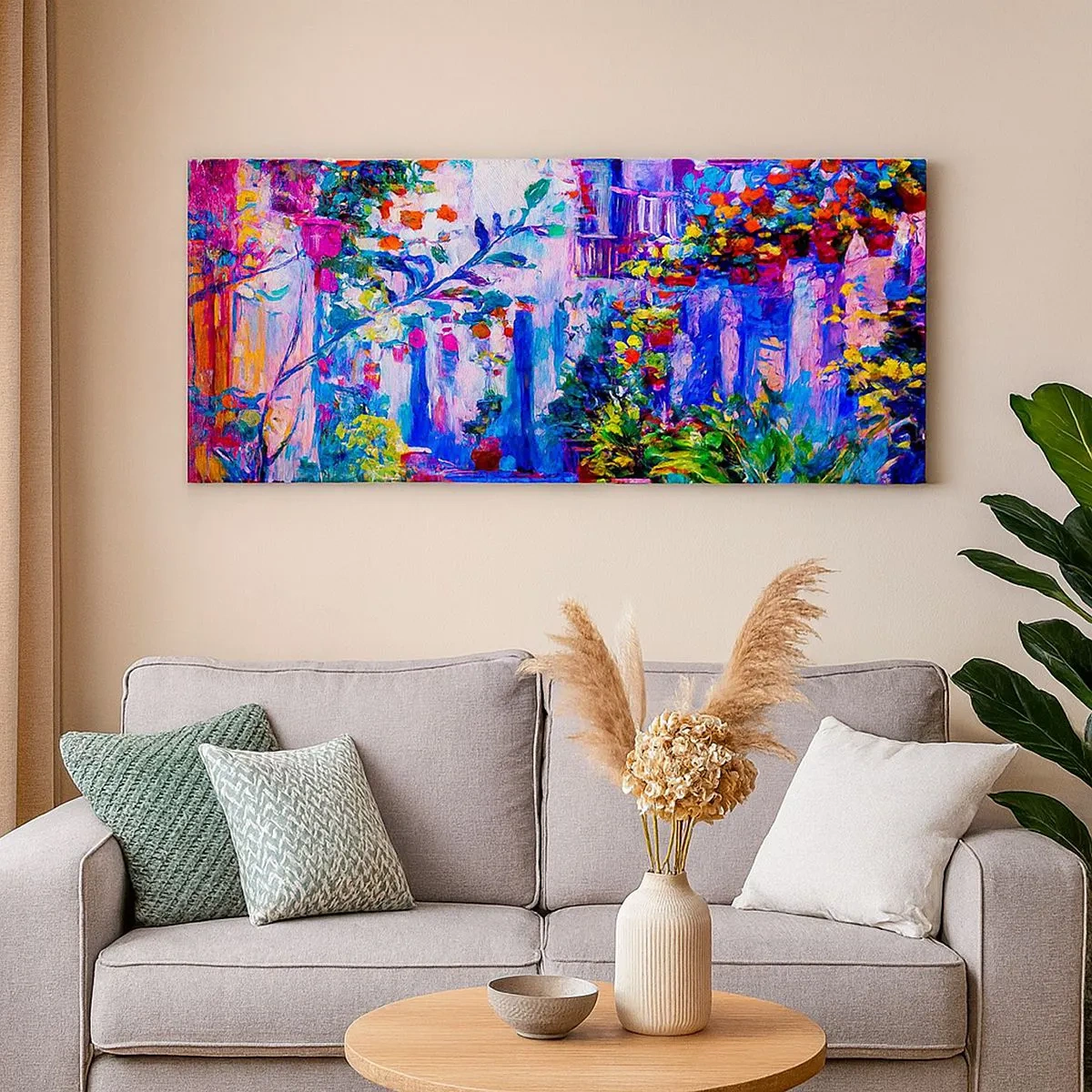 Schilderen op canvas - Impressie - een Italiaanse straat - 100x40 cm