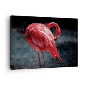 Schilderen op canvas - Een roze flamingo op een donkergroene achtergrond - 70x50cm - Een karmozijnrood gedicht van de natuur - Moderne wanddecoratie voor woonkamer en slaapkamer ARTTOR