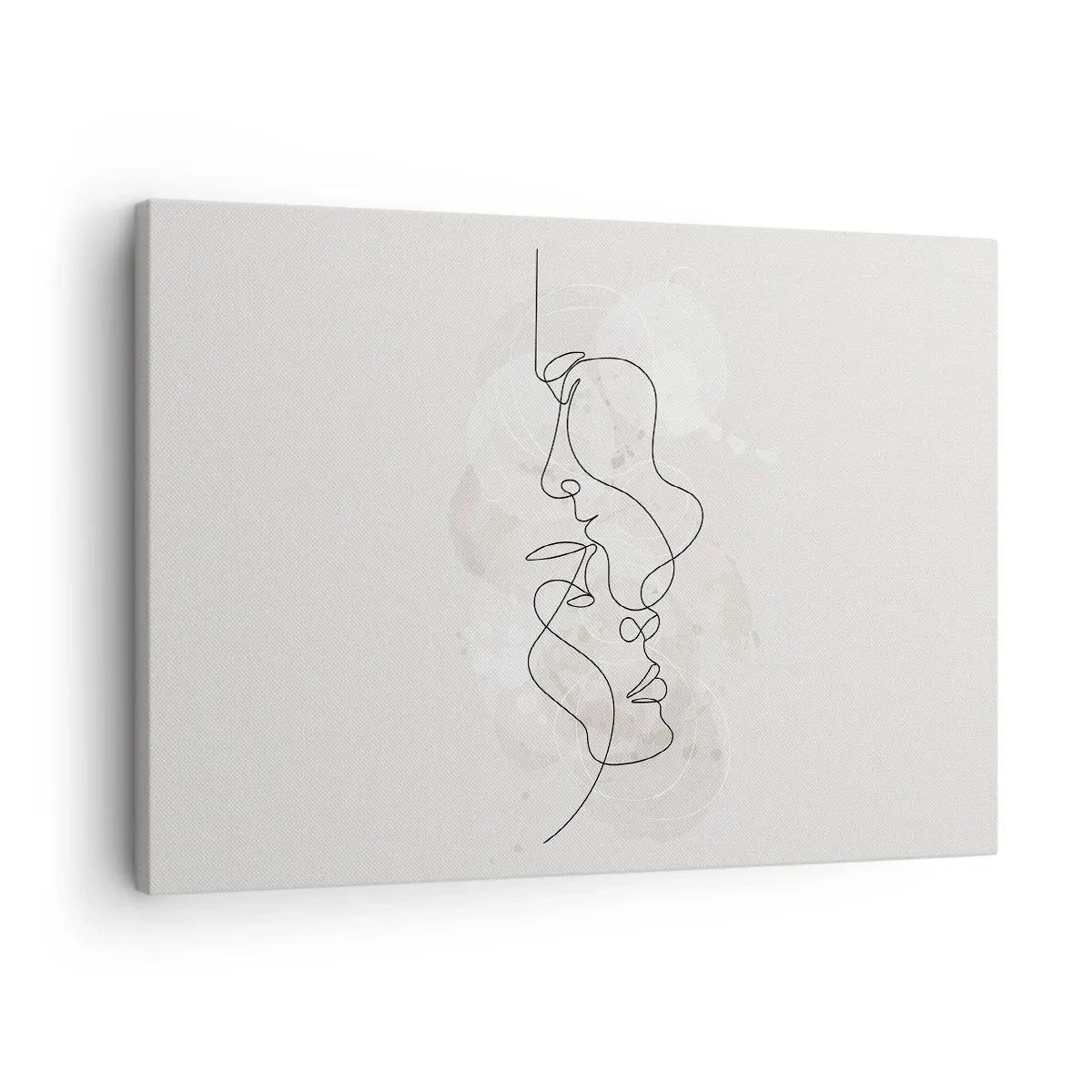 Schilderen op canvas - Abstracte omtrek van twee gezichten op een lichte achtergrond - 70x50cm - Verstrikt in een omhelzing - Moderne wanddecoratie voor woonkamer en slaapkamer ARTTOR