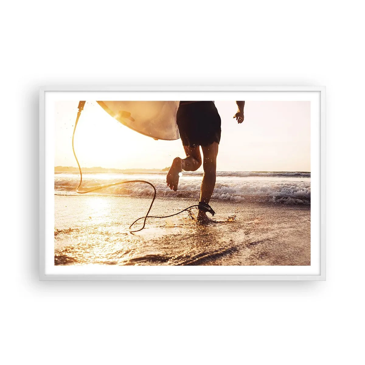 Poster in een witte lijst - Om de golf te ontmoeten - 91x61 cm
