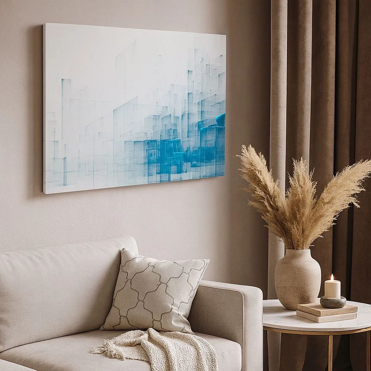 Schilderen op canvas - Abstracte geometrische vormen in blauwtinten - 70x50cm - Hoe ruimte geworden is - Moderne wanddecoratie voor woonkamer en slaapkamer ARTTOR