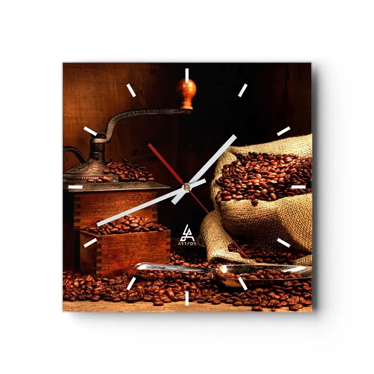 Wandklok - Klok - Stilleven met koffiebonen en een molen - 30x30 cm