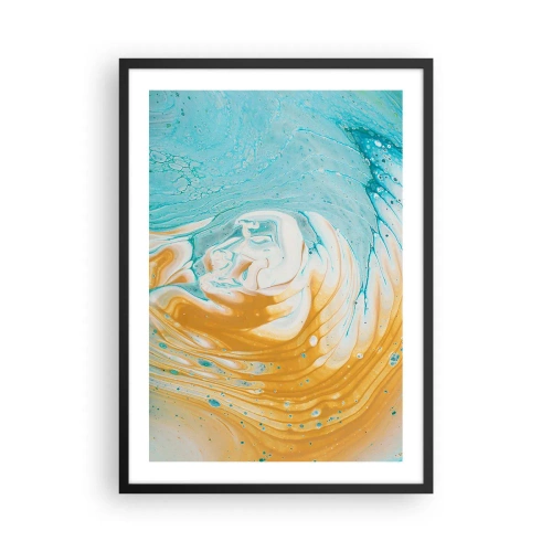 Poster in een zwarte lijst - Abstracte werveling in tinten blauw en oranje - 50x70cm - Pastel werveling - Moderne wanddecoratie voor woonkamer en slaapkamer ARTTOR