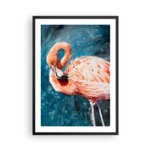 Poster in een zwarte lijst - Een aquarel flamingo tegen een turquoise waterachtergrond - 50x70cm - Decoratief van aard - Moderne wanddecoratie voor woonkamer en slaapkamer ARTTOR