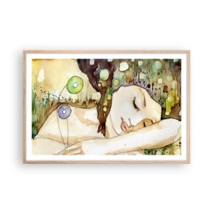 Een poster in een licht eiken lijst - Een smaragd-violette droom - 91x61 cm