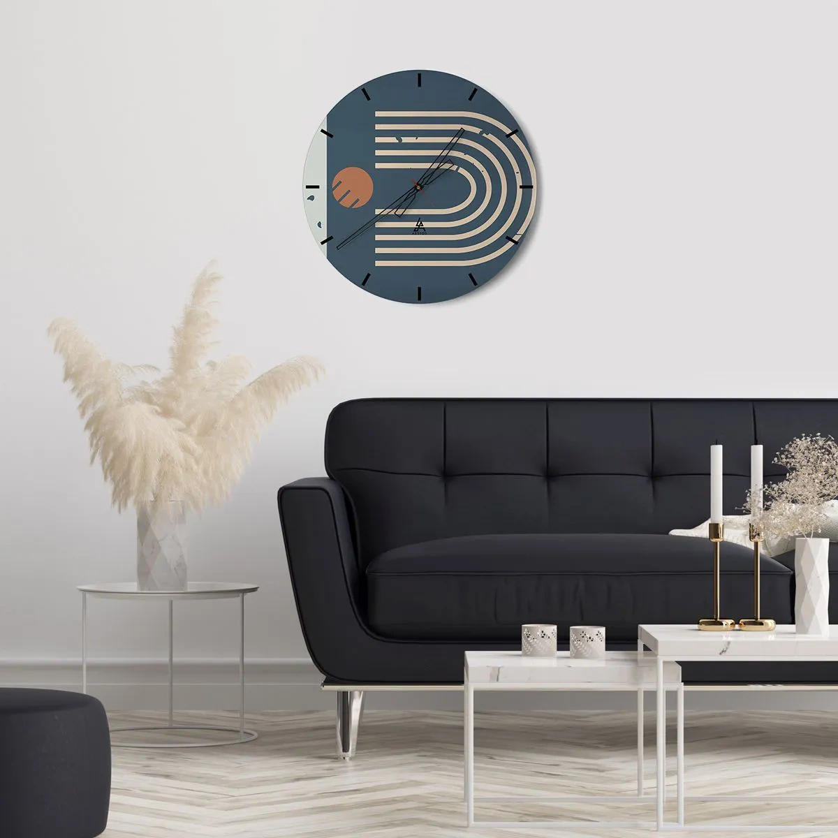 Wandklok - Klok - Abstract geometrisch patroon in tinten marineblauw en beige - 30x30cm - Geometrie op de granaatappel - Moderne wanddecoratie voor woonkamer, keuken en slaapkamer ARTTOR