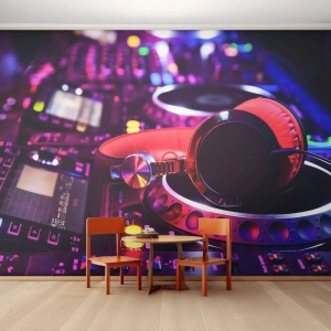 Fotobehang Premium Sand - Voordat het plezier begint - Muziek, Muziek studio, Koptelefoon - 350x256 cm