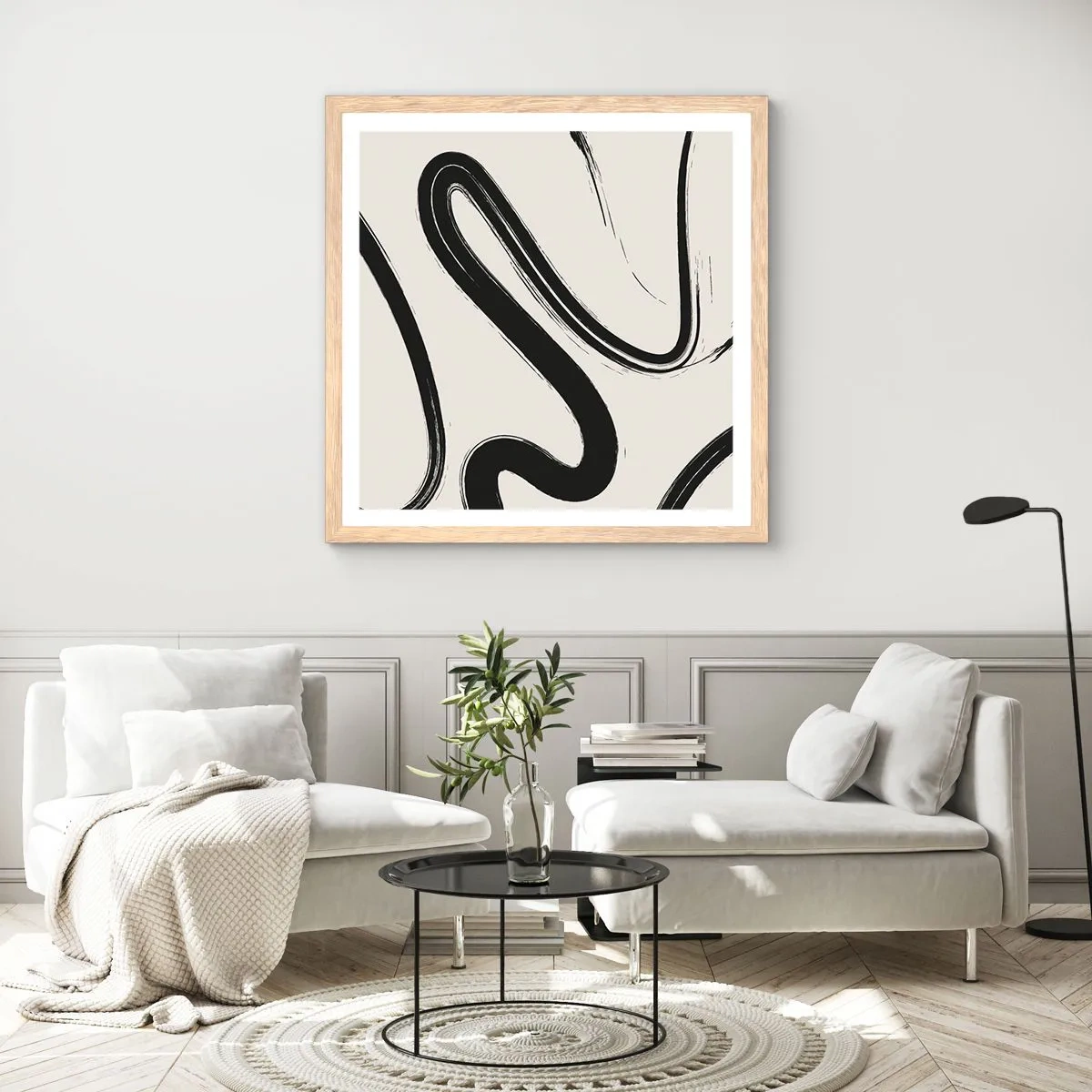 Een poster in een licht eiken lijst - Zwart-wit eigenzinnigheid - 60x60 cm