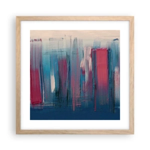 Een poster in een licht eiken lijst - Verticale compositie in blauw en rood - 40x40 cm