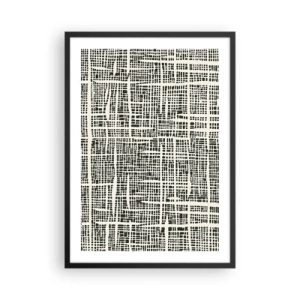 Poster in een zwarte lijst - Geometrisch patroon in zwart op een lichte achtergrond - 50x70cm - Geweven compositie - Moderne wanddecoratie voor woonkamer en slaapkamer ARTTOR