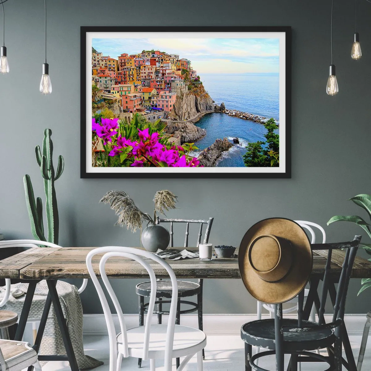 Poster in een zwarte lijst - Lachende stad - 50x40 cm