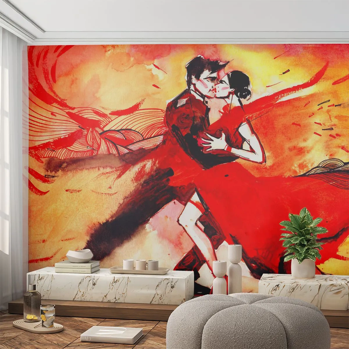 Fotobehang Standard Eco - Het paarse ritme van passie - Abstractie, Dans, Tango - 450x315 cm