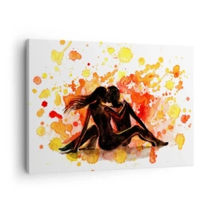 Schilderen op canvas - Een romantisch aquarelschilderij van twee mensen in warme kleuren. - 70x50cm - En er was licht - Moderne wanddecoratie voor woonkamer en slaapkamer ARTTOR