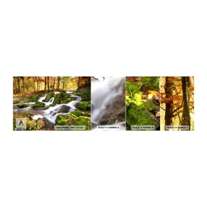 Fotobehang Monster Zelfklevend Deluxe Sticker - Snel door het herfstbos - Landschap, Woud, Berg rivier - 100x30 cm