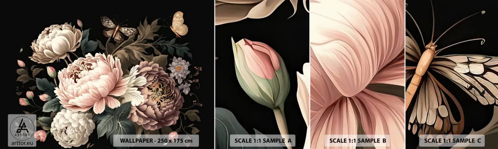 Fotobehang Monster Zelfklevend Deluxe Sticker - In barokstijl - Plantkunde, Bloemen, Armoedig chic - 100x30 cm