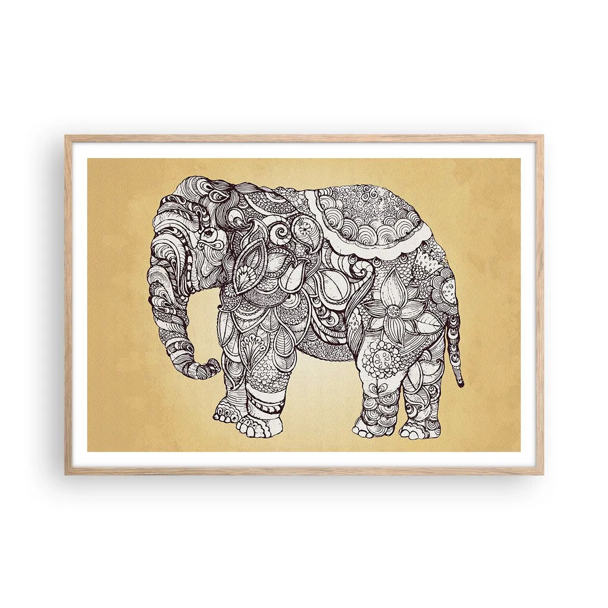 Een poster in een licht eiken lijst - De olifant heeft zichzelf bedekt - 100x70 cm