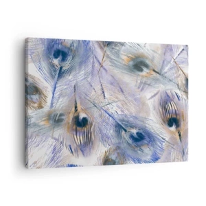 Schilderen op canvas - Een patroon met pauwenveren in tinten blauw en goud - 70x50cm - Pauwenogen compositie - Moderne wanddecoratie voor woonkamer en slaapkamer ARTTOR