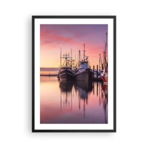 Poster in een zwarte lijst - Vissersboten in de haven bij zonsondergang - 50x70cm - Voor de volgende dag - Moderne wanddecoratie voor woonkamer en slaapkamer ARTTOR