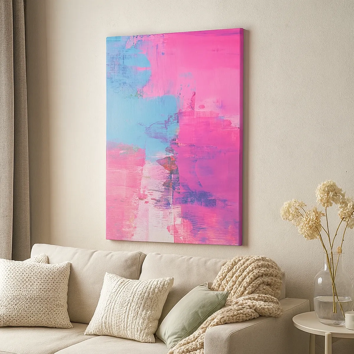 Schilderen op canvas - Roze, blauw en een vleugje licht - 50x70 cm