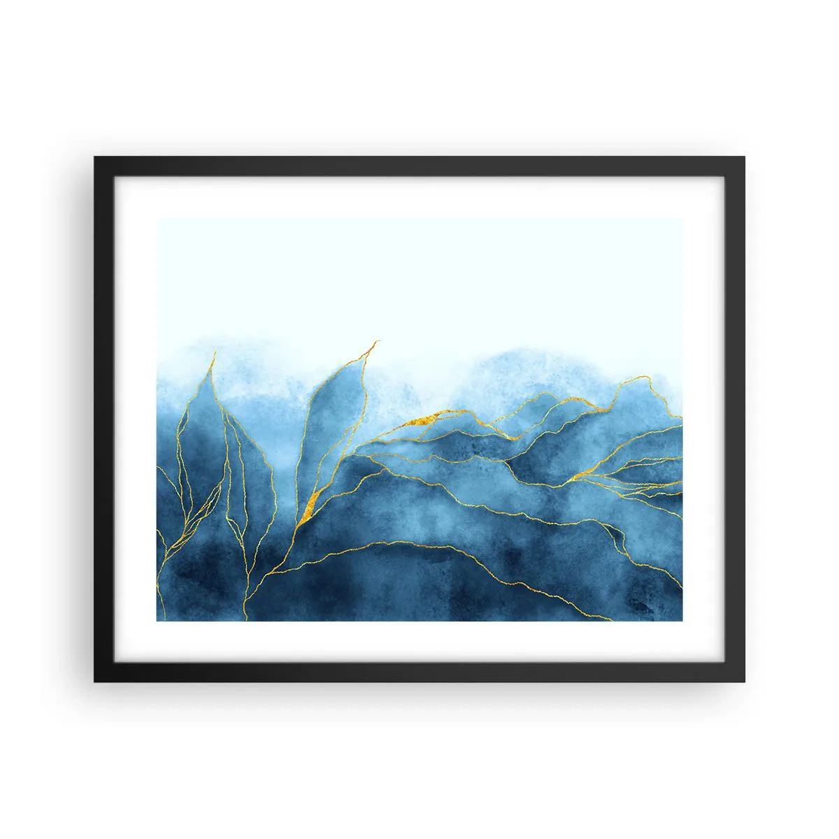 Poster in een zwarte lijst - Blauw in goud - 50x40 cm