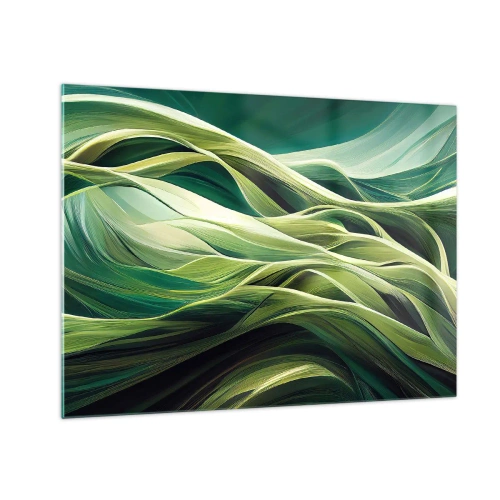 Schilderen op glas - Abstracte groene golven met organische vormen - 70x50cm - Abstract groen spel - Moderne wanddecoratie voor woonkamer en slaapkamer ARTTOR