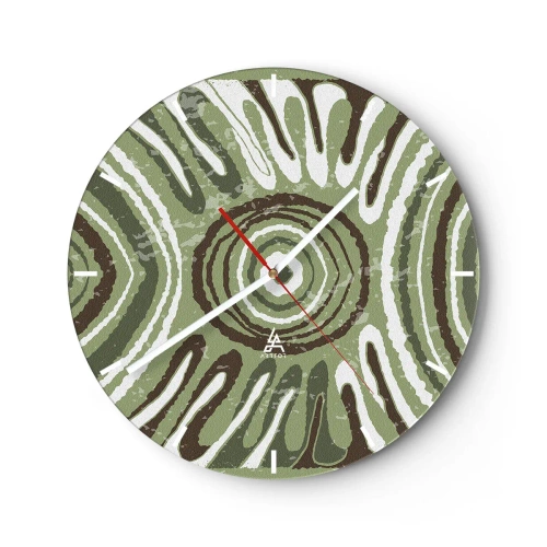 Wandklok - Klok - Groen en bruin symmetrische compositie met concentrische patronen - 30x30cm - Een explosie van emoties - Moderne wanddecoratie voor woonkamer, keuken en slaapkamer ARTTOR