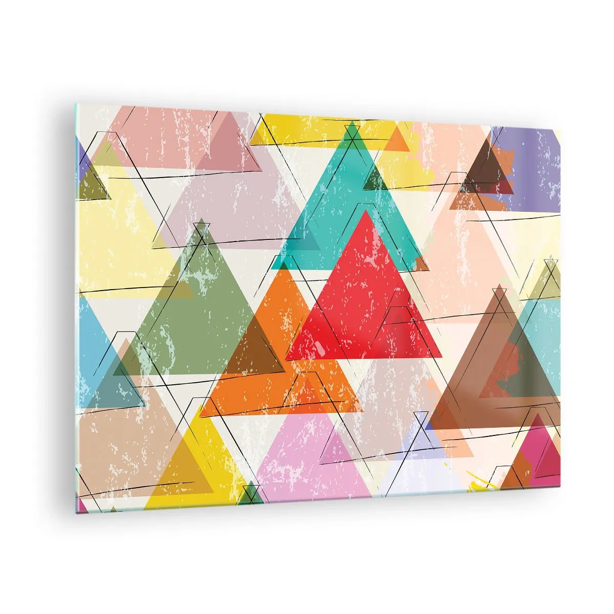 Schilderen op glas - Abstract patroon van driehoeken in verschillende kleuren - 70x50cm - Onzinnige praat uitslaan - Moderne wanddecoratie voor woonkamer en slaapkamer ARTTOR