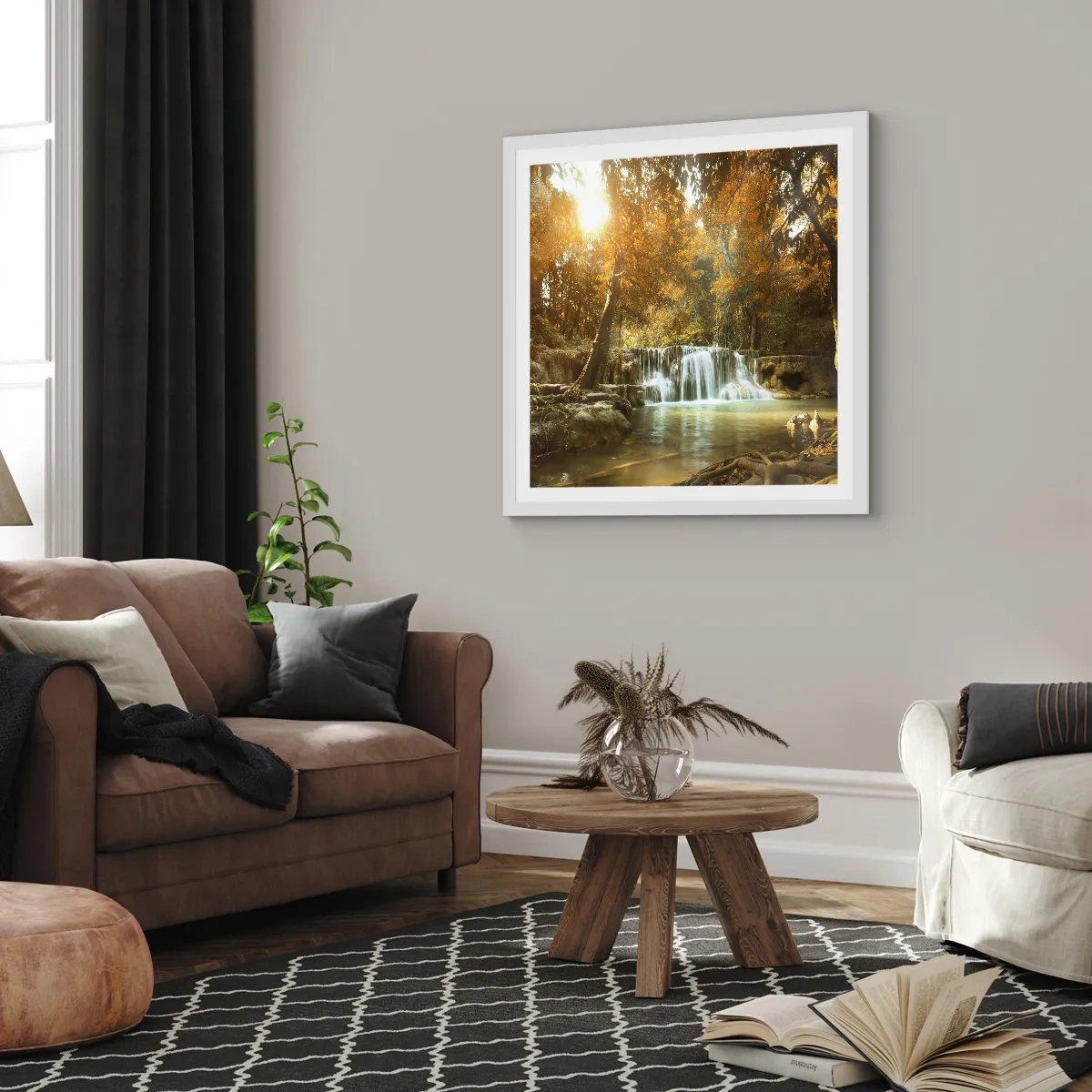 Poster in een witte lijst - Park cascade - 30x30 cm