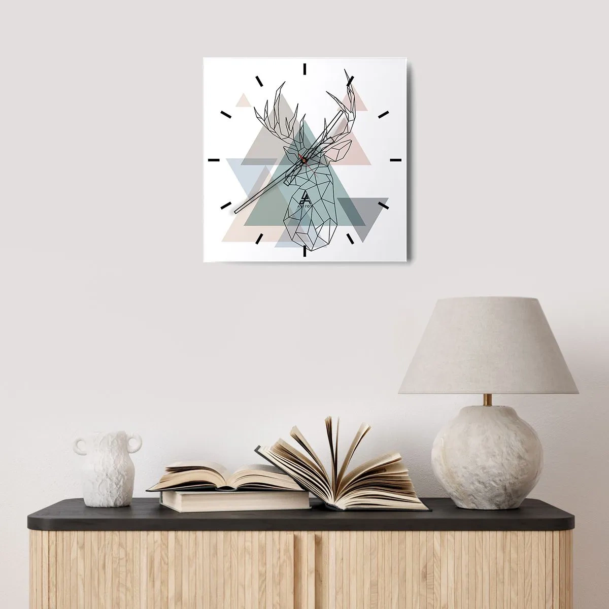Wandklok - Klok - In een geometrisch bos - 30x30 cm