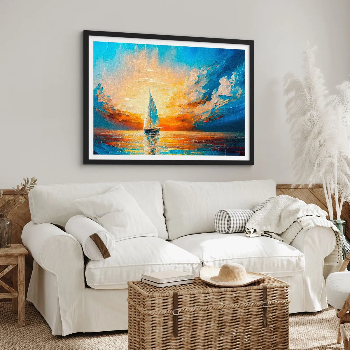 Poster in een zwarte lijst - Zeilen in goud - 70x50 cm