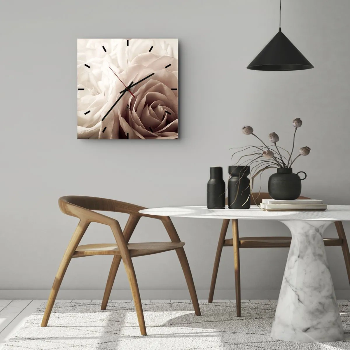Wandklok - Klok - In het hart van een roos - 40x40 cm