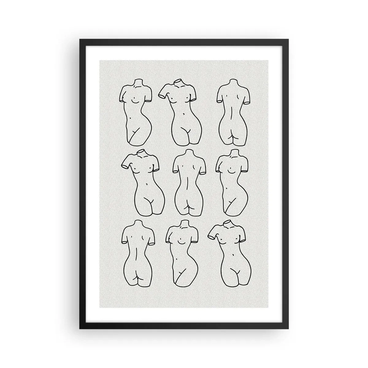 Poster in een zwarte lijst - Een minimalistische illustratie van vrouwelijke silhouetten in zwarte contouren. - 50x70cm - Alleen Venus - Moderne wanddecoratie voor woonkamer en slaapkamer ARTTOR