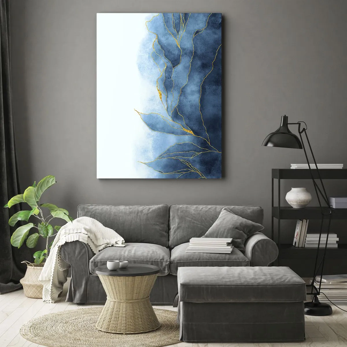 Schilderen op canvas - Blauw in goud - 80x120 cm
