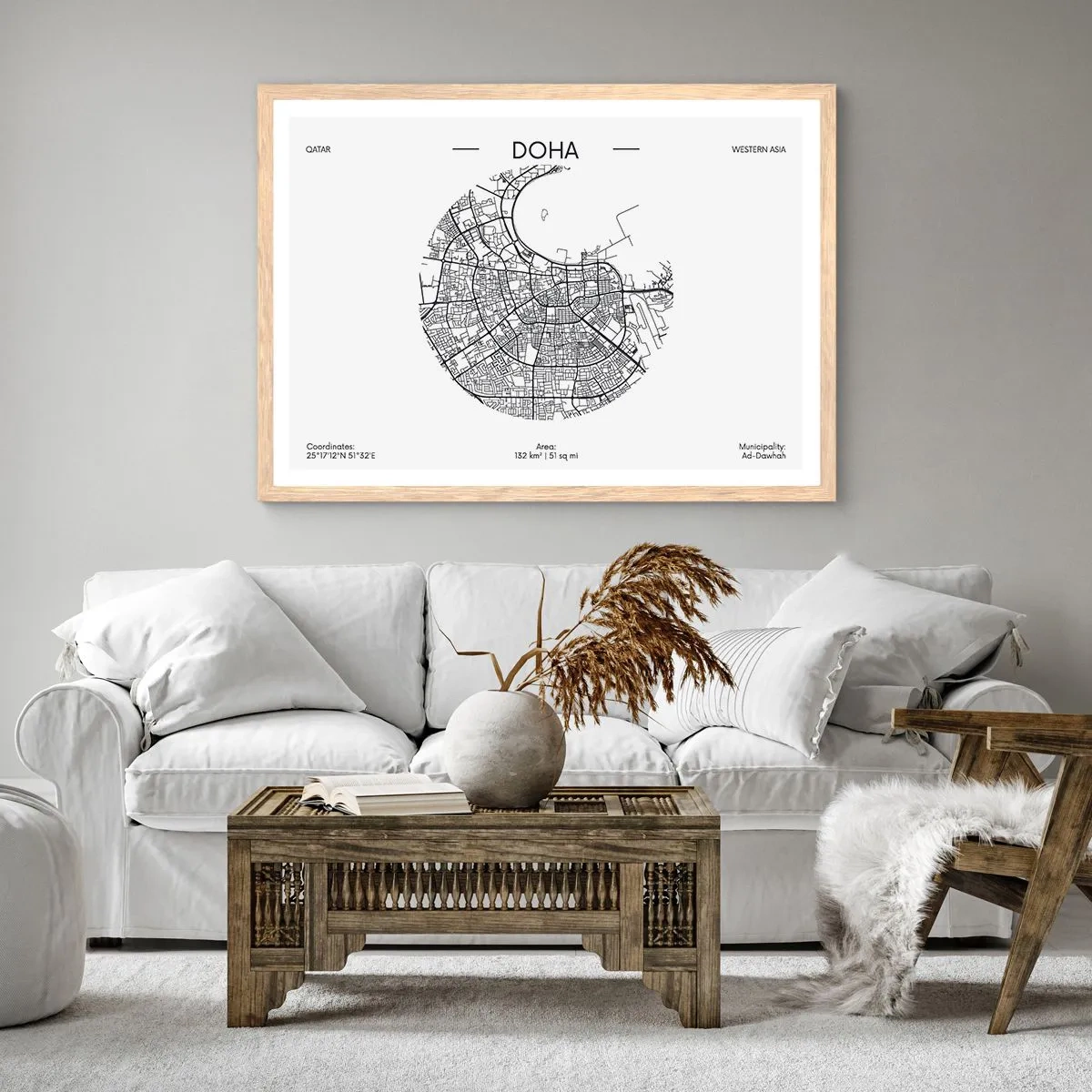 Een poster in een licht eiken lijst - Anatomie van Doha - 100x70 cm