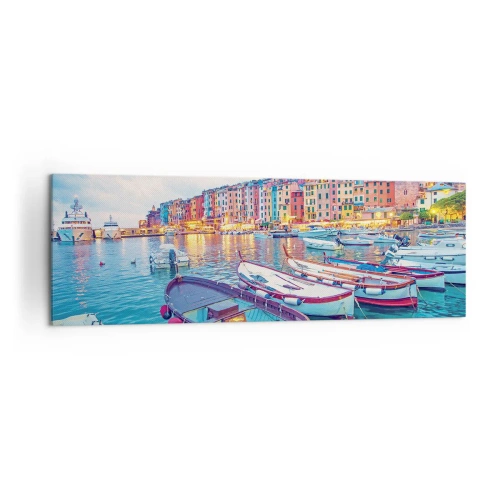 Schilderen op canvas - Kleurrijke avond in de haven - 160x50 cm