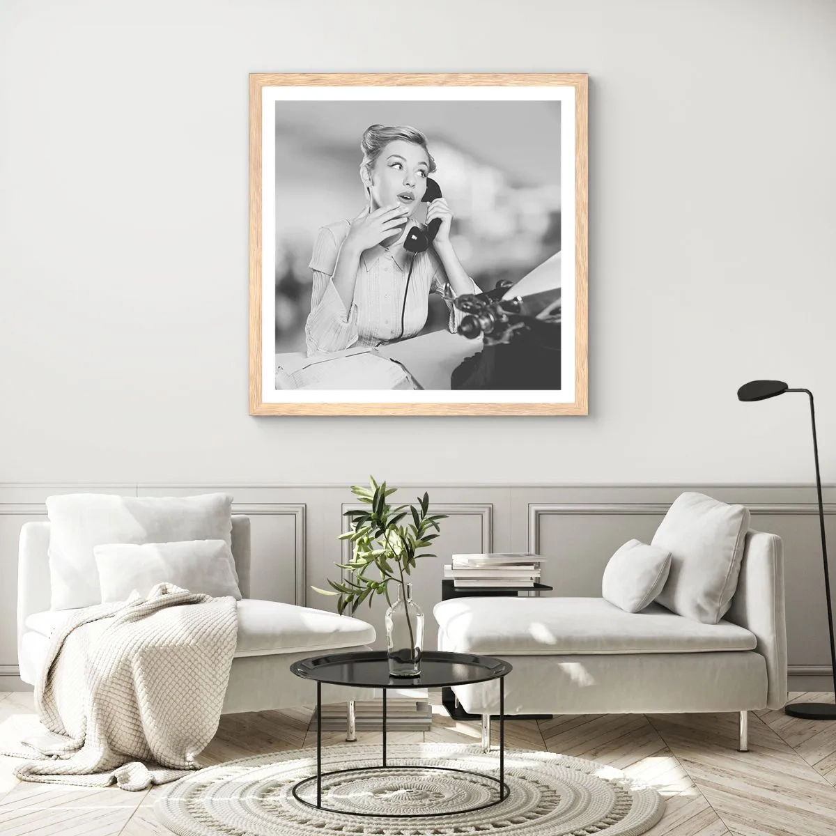 Een poster in een licht eiken lijst - Hallo, het zijn de jaren 50. - 50x50 cm