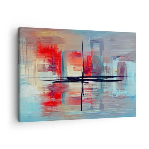 Schilderen op canvas - Een abstracte compositie met felle kleuren, lijnen en geometrische vormen. - 70x50cm - Een landschap in een onbekende dimensie - Moderne wanddecoratie voor woonkamer en slaapkamer ARTTOR