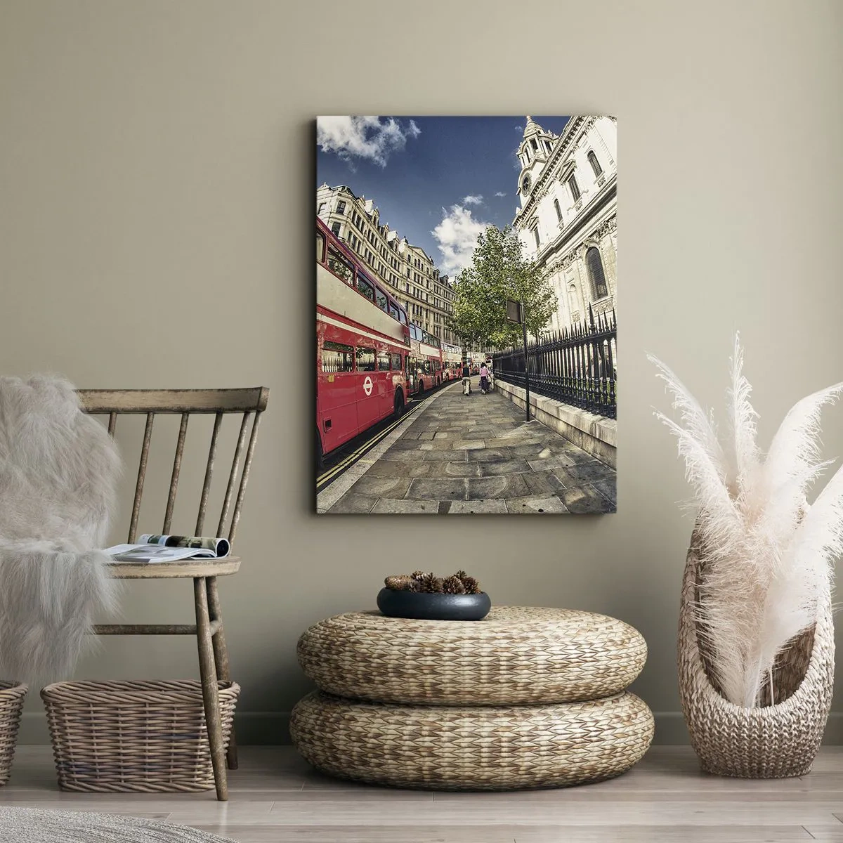 Schilderen op canvas - Londense straat in grijs en rood - 50x70 cm