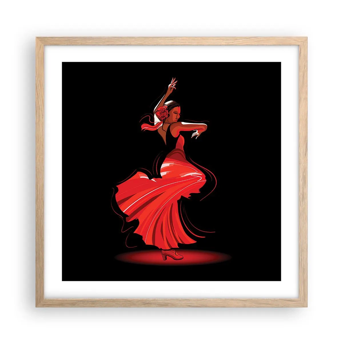Een poster in een licht eiken lijst - De vurige geest van flamenco - 50x50 cm