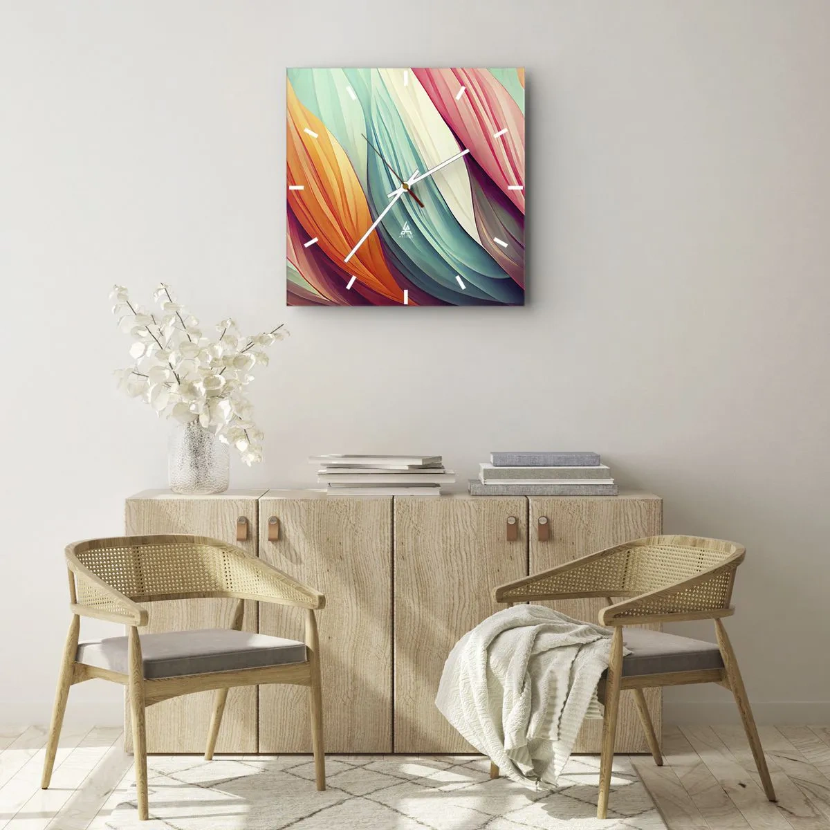 Wandklok - Klok - Regenboog geweven - 40x40 cm