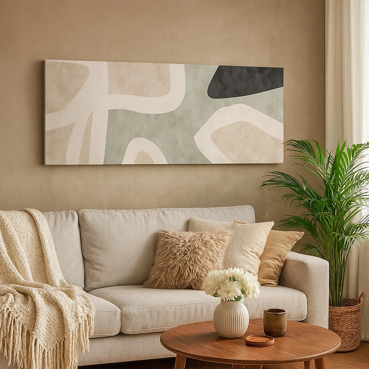 Schilderen op canvas - Compositie met een zwart motief - 30x30 cm