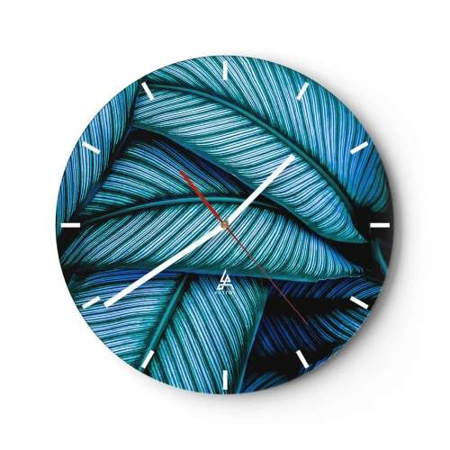 Wandklok - Klok - Close-up van veren in tinten turquoise en marineblauw - 30x30cm - Levens lijnen - Moderne wanddecoratie voor woonkamer, keuken en slaapkamer ARTTOR