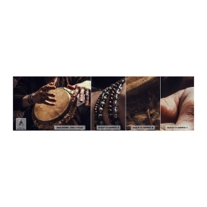 Fotobehang Monster Premium Sand - Op het ritme van het hart - Drumspel, Afrika, Muziek - 100x30 cm