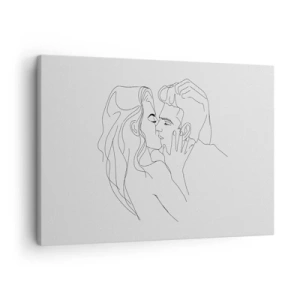 Schilderen op canvas - De contouren van een kussend stel op een lichte achtergrond - 70x50cm - Dezelfde regel - Moderne wanddecoratie voor woonkamer en slaapkamer ARTTOR