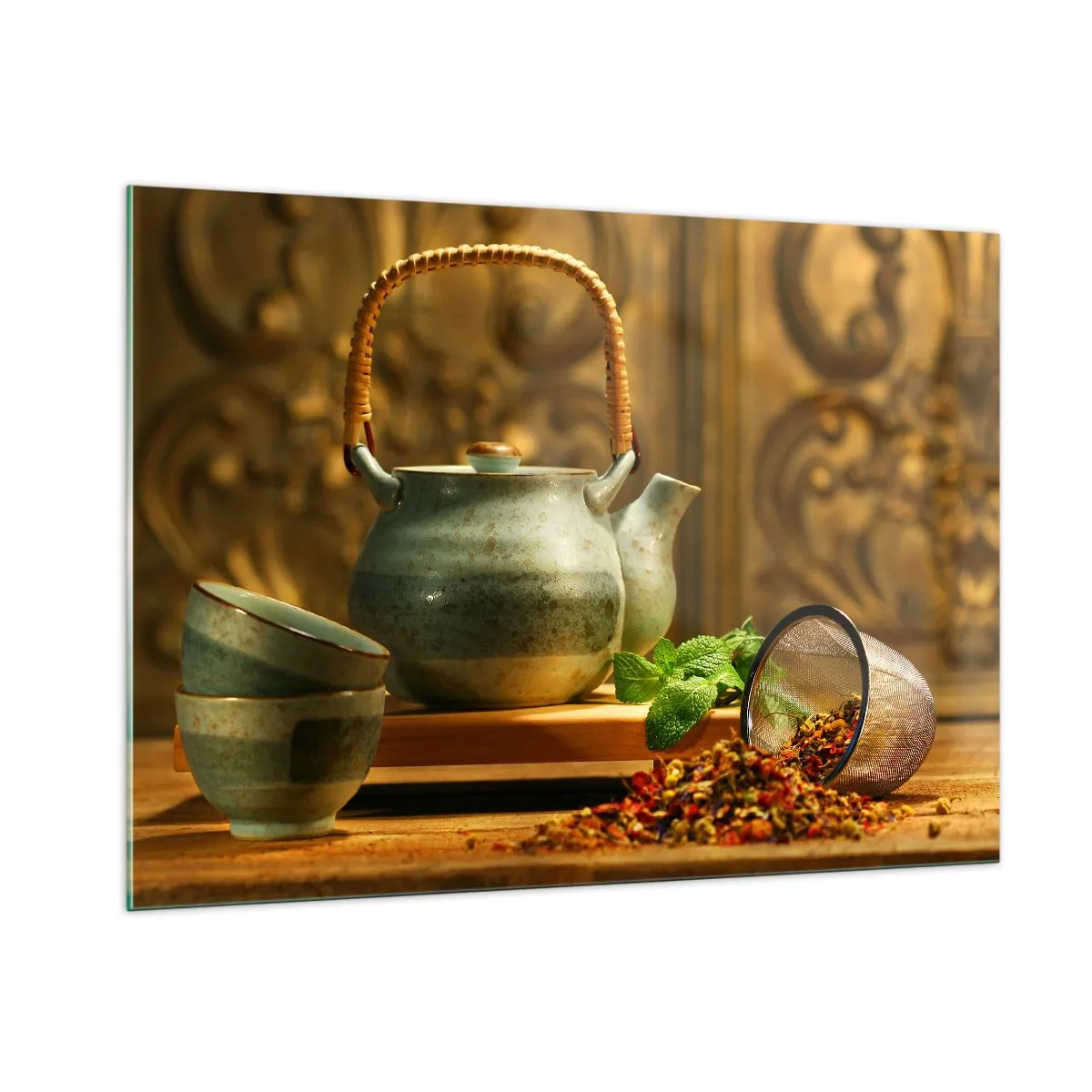 Schilderen op glas - Verhandeling over het drinken van thee - 100x70 cm